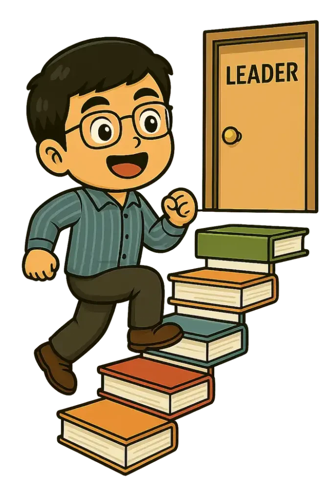 Lộ Trình Sự Nghiệp Đột Phá: Hình ảnh người trẻ bước trên những bậc thang sách để trở thành Leader